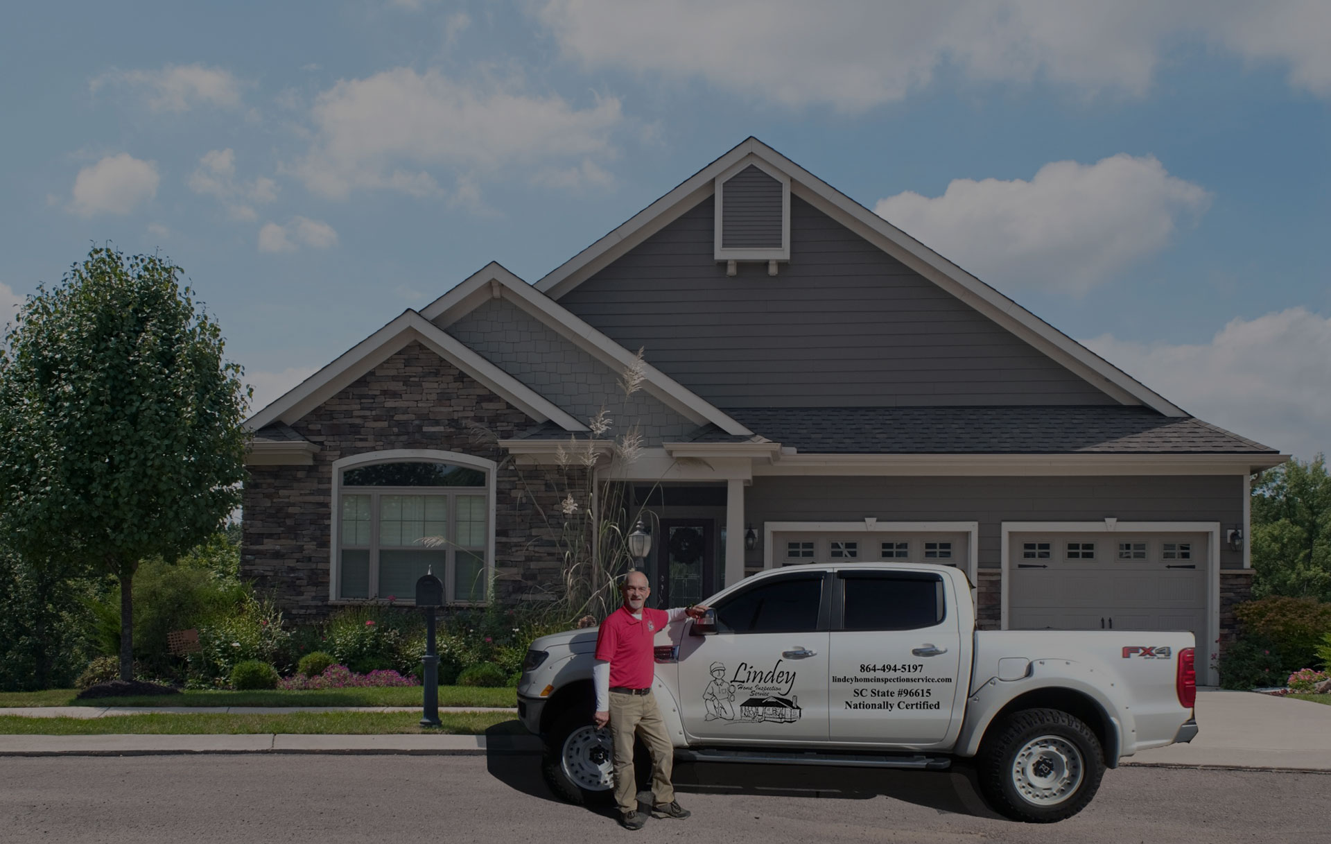 Lindey Home Inspection Services company vehicle with owner